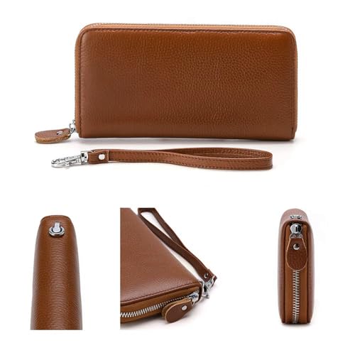 Moflycom Womens Wallet RFID Blocking Genuine Leather Zip Around Wallet Clutch Wristlet Travel Long Purse for Women - color: Brown