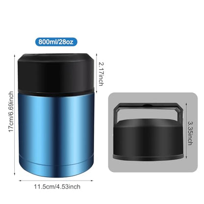 28oz Soup Thermos, Stainless Steel Thermos for Hot Food, Wide Mouth Food Thermos Jar, Insulated Lunch Container Leak Proof Vacuum Thermal Flask (blue) - color: blue-28oz