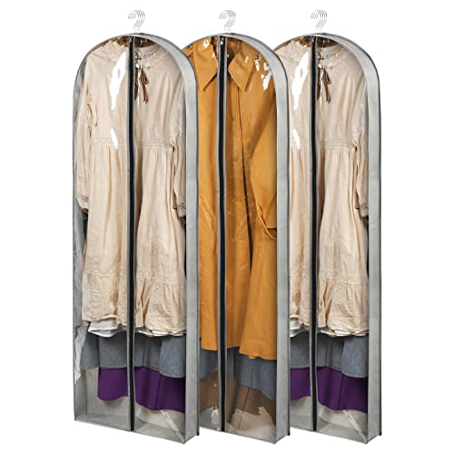3 Pack 60" Long Garment Bags for Hanging Clothes Storage, Clear Suit Garment Bags with 4" Gussets for Closet Storage Travel, Plastic Protector for Dress Gowns, Coats, Suit, Down Jacket - size: 60" 3Pack
