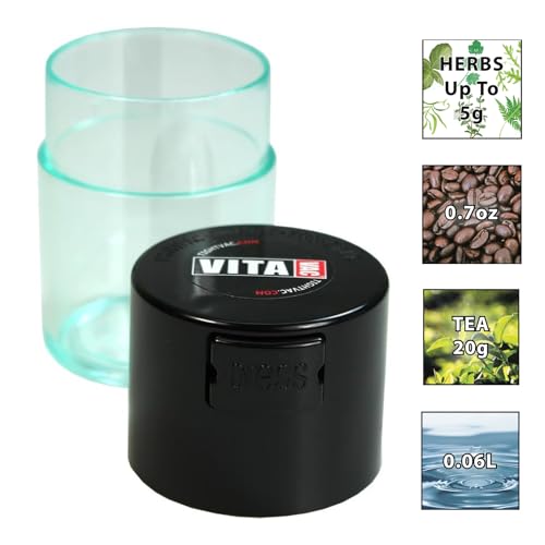 Vitavac - 5g to 20 grams Vacuum Sealed Container - Black Cap & Clear Body - color: Black Clear