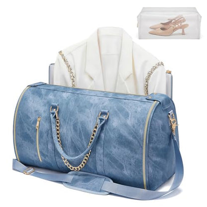 Garment Duffle Bag for Travel, Convertible 20.5×10×12.5 Inch Carry On Garment Bag for Women, Foldable Travel Bags with Shoe Compartment & Toiletry Pocket for Business Trip, Vacation, Blue - color: Lcing Blue