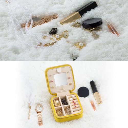 ZPROW Plush Velvet Travel Jewelry Case, Organizer, Box, Small Case for Women, Earring Organizer with Mirror, Best Gifts For Daughter, Girlfriend, Mom | Gifts For Her - Yellow - color: Velvet 1 Pack - Yellow