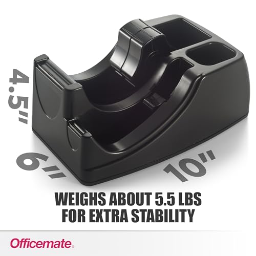 Officemate Recycled 2-in-1 Heavy Duty Tape Dispenser, 1" and 3" Cores, Black (96690) - color: Black