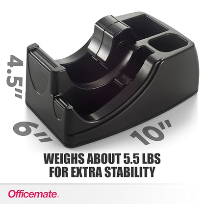 Officemate Recycled 2-in-1 Heavy Duty Tape Dispenser, 1" and 3" Cores, Black (96690) - color: Black