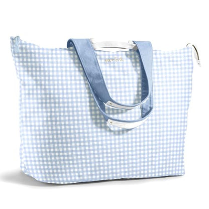 Fit & Fresh XL Beach Tote Bag for Women – XL Travel Tote with Zipper & Pockets, Oversized Canvas Pool Bag, Weekender Carry-On - color: Blue Gingham