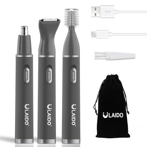 Nose Hair Trimmer for Men and Women,3 in 1 Painless Rechargeable Ear and Nose Trimmer,Eyebrow Facial Hair Trimmers All in One Grooming Kit Dual Edge Blades for Smoother Removal,Easy Cleansing - color: Gray-3 in 1