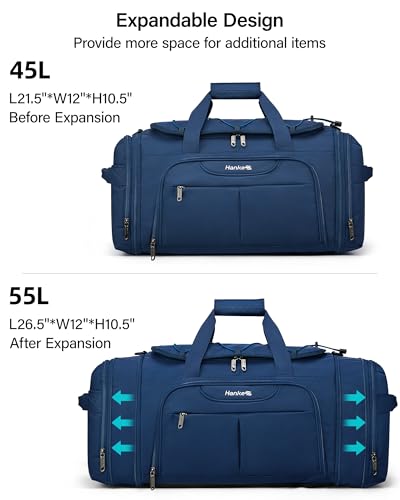 Hanke Expandable Carry On Luggage Bag,3 in 1 Duffle Bag for Travel,45L-55L Weekender Overnight Bag with 15.6" Compartment for Women & Men (Blue) - color: Blue