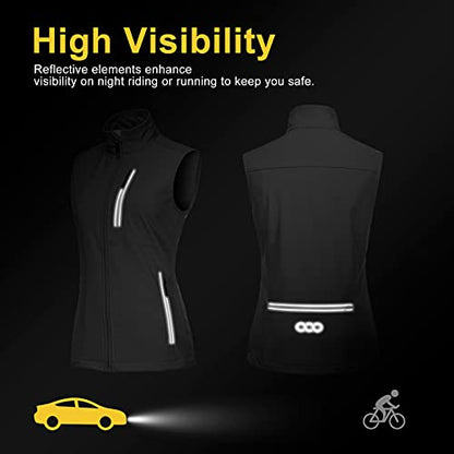 33,000ft Women's Lightweight Running Vest Outerwear with Pockets, Windproof Sleeveless Jacket for Golf Hiking Travel - color: Black-1, size: Large