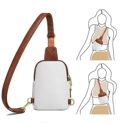 Haytijoe Small Anti Theft Crossbody Bag for Women Faux Leather Lightweight Sling Bags RFID Blocking Fanny Pack for Travel - color: White Brown