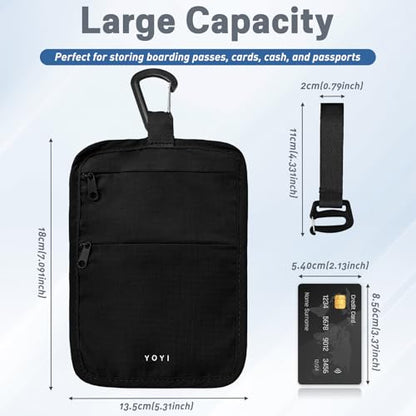 Hidden Travel Wallet Belt Wallet – Large Capacity Passport Holder & Hidden Money Pouch, 3-Zone Organizer Anti-Theft Waist Wallet with Dual Clip Belt & Carabiner - color: Black