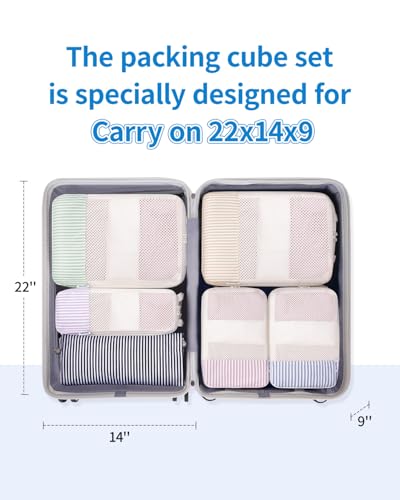 Narwey 6 Set Compression Packing Cubes for Travel Women Men, Travel Cubes for Carry On Suitcase, Durable Compression Luggage Organizer Bags - color: ZY-Stripe Combined