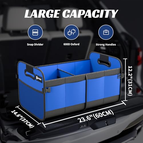 Sposuit Trunk Organizer for Car - 70L Collapsible Car Storage with 11 Pockets & Reinforced Handles, SUV Trunk Organizers for Grocery Cargo(Blue) - color: Blue, size: Large