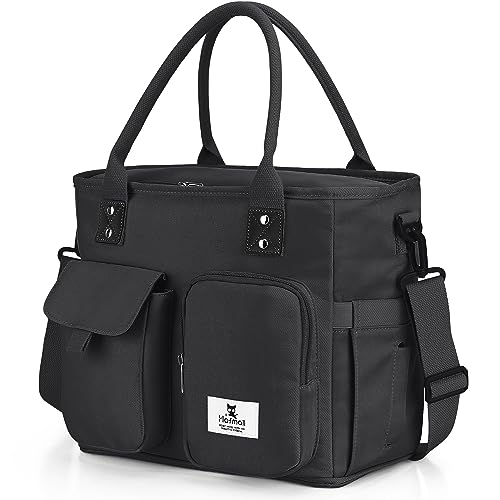 Hafmall Large Insulated Lunch Bag for Women Men, Leakproof Lunch Box for Adults, Wide Opening Lunch Tote Bag with Shoulder Strap, Reusable Lunch Cooler Bag for Work, Picnic, Black - color: Black