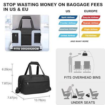 Kono Travel Duffel 13.78"x7.87"x7.87" Under Seat Carry-On 14L Sports Tote Gym Weekender Overnight Bag Extra Small, Black - color: Black, size: S (13.78inx 7.87in x7.87in)-14L