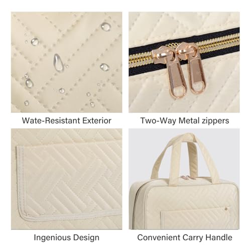 Hanging Toiletry Bag for Women Cosmetic Toiletries Travel Bag, Beige - color: Beige