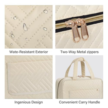 Hanging Toiletry Bag for Women Cosmetic Toiletries Travel Bag, Beige - color: Beige