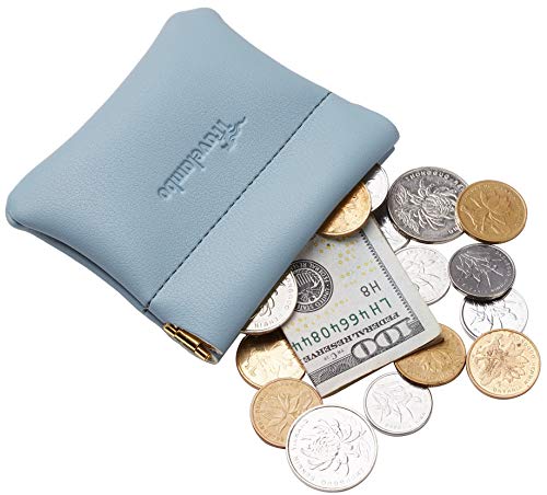 Travelambo Leather Squeeze Coin Purse Pouch Change Holder For Men & Women - color: Access Blue Classic