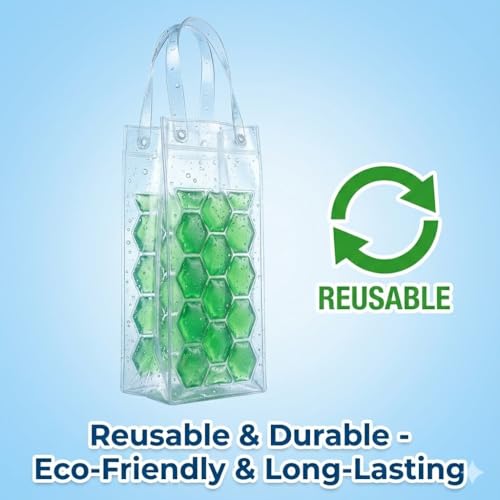 3-Pack Freezable Wine Cooler Bags with Built-in Gel Ice Packs - Portable Hexagon Wine Chiller Sleeve - Reusable Clear Folding Carrier Tote for Champagne, Beer, Picnic & Travel (orange） - color: Green