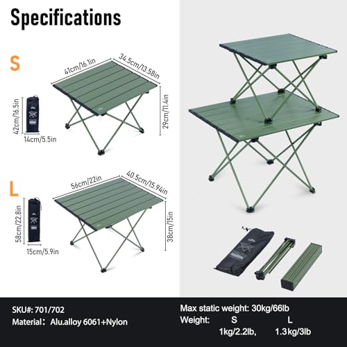 iClimb Ultralight Compact Camping Folding Table with Carry Bag (Green - L) - color: Green, size: Large