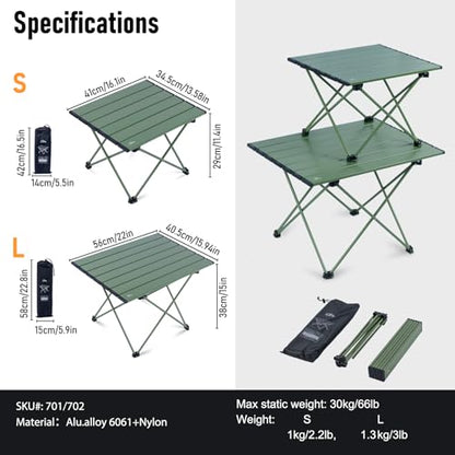 iClimb Ultralight Compact Camping Folding Table with Carry Bag (Green - L) - color: Green, size: Large