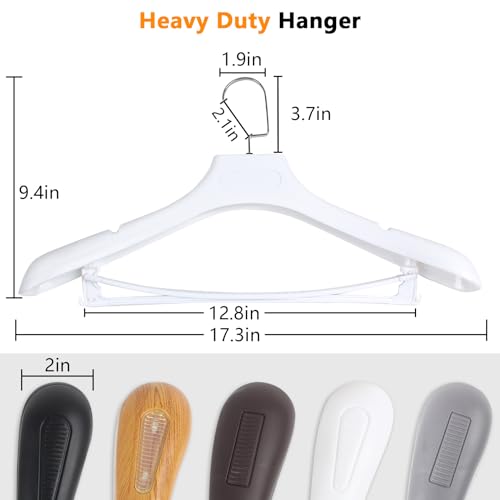 DEDU Suit Hangers for Men 10 Pack, White Coat Hangers Wide Non Slip Width 17.7", Thick Plastic with Pants Bar & Metal Hook - color: White, size: 10 Pack
