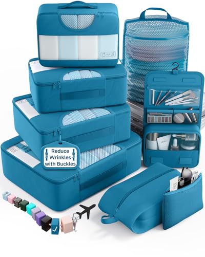 Veken 8 Set Packing Cubes for Travel Essentials, Suitcase Organizer Bags in 4 Sizes, Carry-On Luggage Accessories with Laundry Bag, Airplane Must Have, Gifts for Women Men - color: 15 Ocean Blue