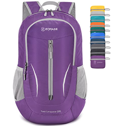 ZOMAKE Ultra Lightweight Packable Backpack 25L, Foldable Hiking Backpacks Water Resistant Small Folding Daypack for Travel(Purple) - color: Purple
