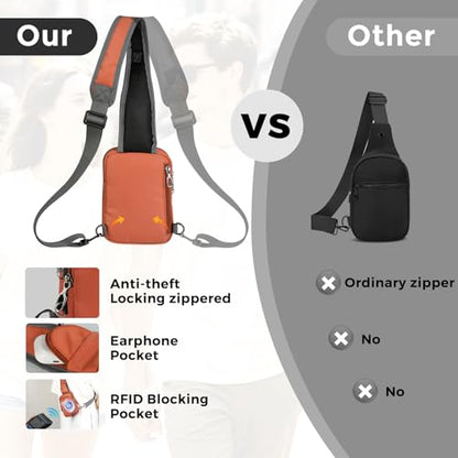 VADOO Sling Bag, Crossbody Bag with Zipper Lock, RFID Blocking & Water Resistant for Men and Women - color: Orange
