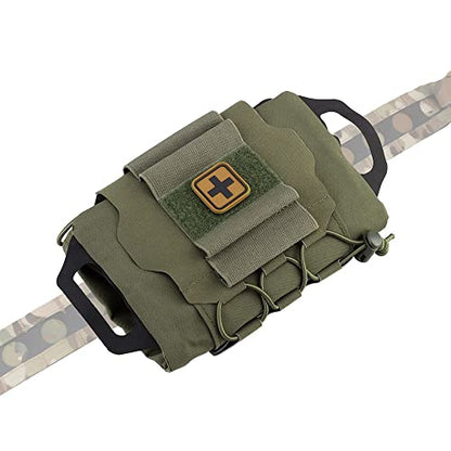 SABADO Rapid/Quick Deploy First Aid Kit Pack Tactical IFAK Pouch Two-Piece System Med Roll Carrier Hypalon Handle Outdoor Sport Hunting Bag - color: Ranger Green-87