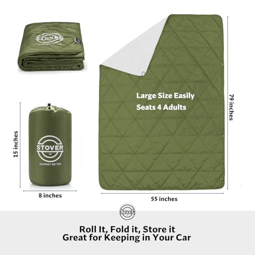 STOVER Outdoor Waterproof Fleece Travel Blanket for Camping, Picnics, Stadiums, Sports, the Beach– Warm, Windproof, Compact, Lightweight & Sand-Resistant (Olive Green) - color: 02 - Olive Green