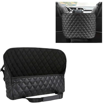 Car Net Pocket Handbag Holder Between Seats, Large Capacity Storage Bag for Front Seats, Leather Car Organizer Backseat Barrier for Kids Pet, Handbag Organizer Pocket Car Console Purse Holder