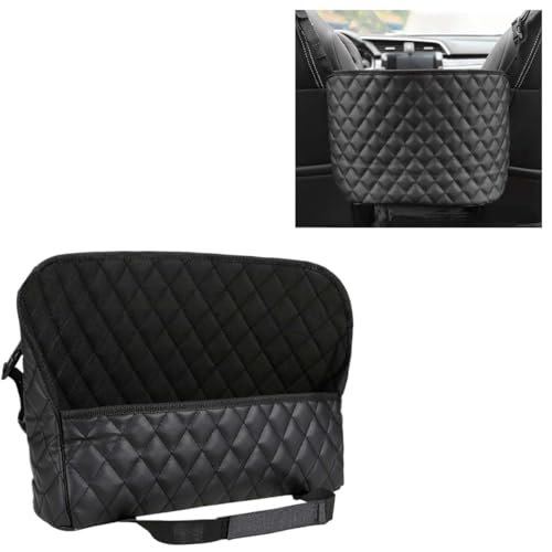 Car Net Pocket Handbag Holder Between Seats, Large Capacity Storage Bag for Front Seats, Leather Car Organizer Backseat Barrier for Kids Pet, Handbag Organizer Pocket Car Console Purse Holder