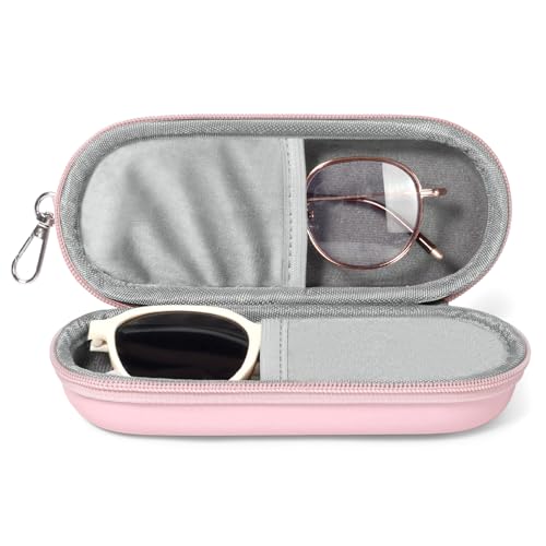 Double Eyeglasses Case, Dual Glasses Sunglasses Organizer with Zipper Closure, Eyewear Storage Box for Men Women Travel - color: Pink