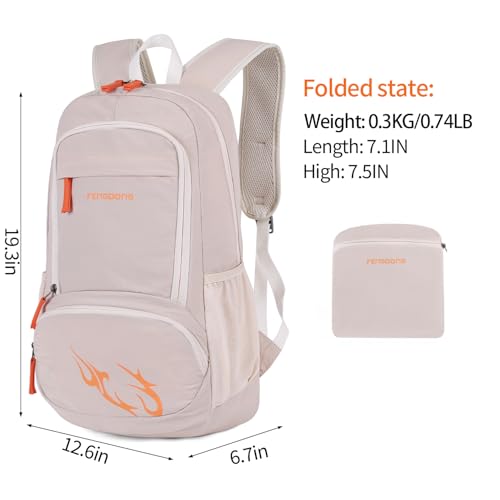 FENGDONG 35L Lightweight Foldable Waterproof Packable Travel Small Hiking Backpack Daypack for men women - color: Beige Orange