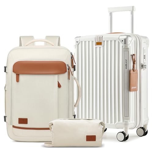Joyway 20in Carry On Luggage with Cup Holder and USB Port, 25% Expandable Capacity, Smart Suitcase with Anti Slip Wheels and Backpack, Perfect for Men and Women 3 Piece Set White - color: White, size: Carry-On 20-Inch Backpack