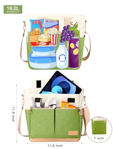 JOYHILL Lunch Bag for Women, Lunch Tote Leakproof Insulated Lunch Box with Shoulder Strap, Adult Reusable Lunch Cooler Tote Bags for Work Picnic Camping Beach (AVOCADO GREEN) - color: GA-AVOCADO GREEN