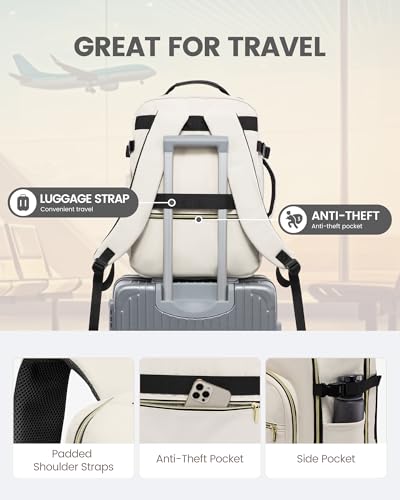 LOVEVOOK Travel Backpack for Women & Men 40L,Airline Approved Carry On Backpack Travel Essentials,TSA Carry on Luggage,Waterproof Personal Item Travel Bag,Suitcase with 3 Packing Cubes,Beige-Black - color: Beige-black, size: Large-40L-4Pcs