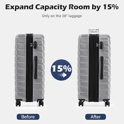 Coolife Expandable Large Checked Luggage with Spinner Wheels, Hard Shell Suitcase TSA Lock Rolling Travel Luggage 28-inch,Silver - color: sliver, size: Large(28in)