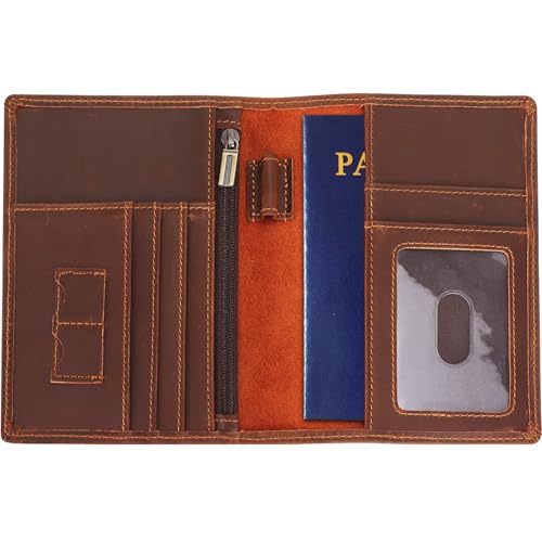 STAR VISTA Phoenix Leather Passport Holder, Full Grain Leather Travel Wallet- Slim, Bifold, RFID Blocking, ID Window, Coin Pocket, Card Slots, SIM Slots - color: Brown Cowhide