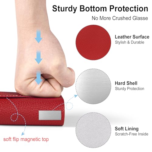 RayLove Ultimate Glasses Case Kit, Hard Shell Sunglasses and Eyeglass Case with Cleaning Cloth, Screwdriver, Ear Hooks - style: 1pack,wine Red
