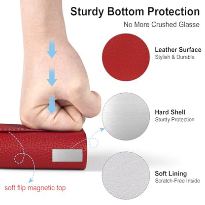 RayLove Ultimate Glasses Case Kit, Hard Shell Sunglasses and Eyeglass Case with Cleaning Cloth, Screwdriver, Ear Hooks - style: 1pack,wine Red