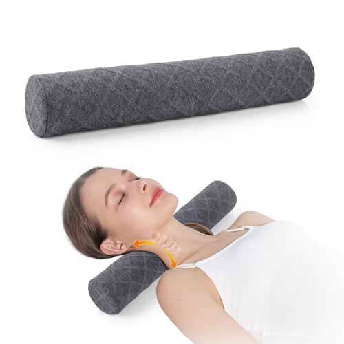 Cozyhealth 3.1" H Small Cervical Roll Pillow, Medium Soft Memory Foam Neck Round Pillow Cylinder Bolster Pillow for Sleeping, Round Neck Support for Bed, Legs, Back and Yoga (Grey, Small - 3.1" H) - color: Grey, size: Small - 3.1" H