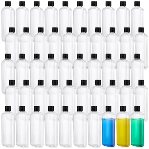 Marsui 50 Pcs Travel Bottles for Toiletries 10 oz Travel Size Containers Clear Shampoo Bottles Refillable Squeeze Bottle with Flip Cap Toiletry Bottle for Shampoo Lotion Conditioner(Black Lid)