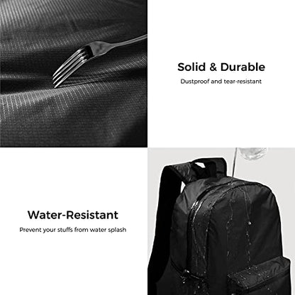 pack all 20L Lightweight Packable Backpack, Water Resistant Foldable Backpack, Travel Hiking Daypack with Waterproof Zippers (Black) - color: Black