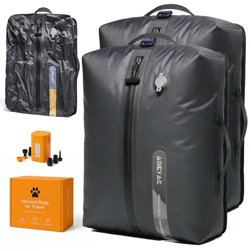 IKYWT Vacuum Seal Bags for Travel w/Pump, 18L Compression Packing Cubes for Carry-On Suitcase & Travel Backpack, Reusable IP67 Waterproof Vacuum Storage Kit, Gift Set (2-Pack) - color: Black 18L (2-Pack), size: 18L w/Pump