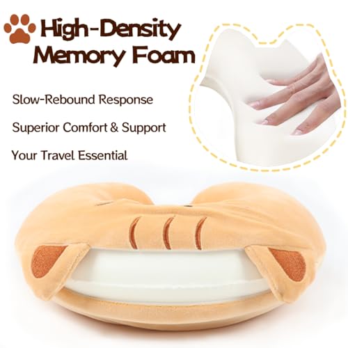 Kids Neck Pillow for Travel with Sleep Eye Mask, Cute Travel Neck Pillow, Memory Foam Flight Sleeping Headrest Pillow for Boys & Girls, Airplane, Train, Car, Home Use - Ginger Cat - color: Ginger Cat
