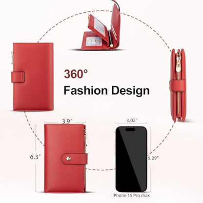 yiijay Womens Wallet RFID Blocking Leather Trifold Clutch Wallet Credit Card Holder Ladies Travel Wallet Purse with Pen Holder - color: 1Red