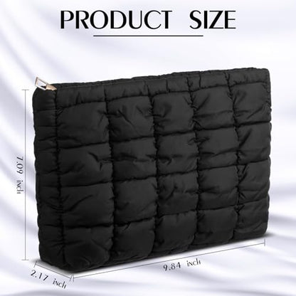 Hillban 1 Pcs Black Puffy Quilted Makeup Bag Quilted Cosmetic Bag Cute Puffer Toiletry Checkered Pouch Aesthetic Travel Makeup Brushes Organizer (Classic) - color: Black, size: Classic