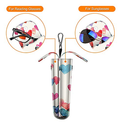 FINTIE Double Glasses Case with Carabiner Hook, Portable Vegan Leather Eyeglass Case Anti-scratch Sunglasses Pouch - color: Raining Hearts