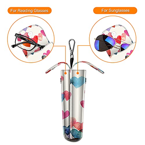 FINTIE Double Glasses Case with Carabiner Hook, Portable Vegan Leather Eyeglass Case Anti-scratch Sunglasses Pouch - color: Raining Hearts